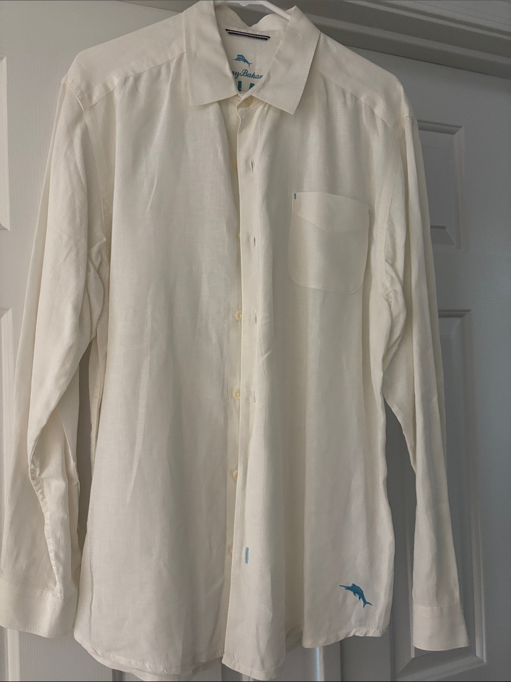 Tommy Bahama Ivory Long-Sleeve Button-Down Shirt with Embroidered Marlin